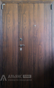 Массивная двухстворчатая дверь с гладким полотном и глазком №13 внешняя - фото