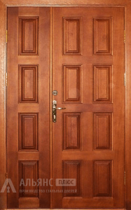 Утепленная двустворчатая входная дверь с массивом и звукоизоляцией №7 внешняя - фото