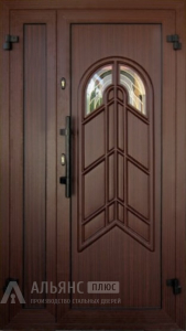 Входная дверь двухстворчатая с остеклением для частного дома №15 внешняя - фото