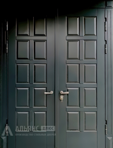 Уличная дверь двухстворчатая с отделкой виноритом и защитой от непогоды №12 внутренняя - фото